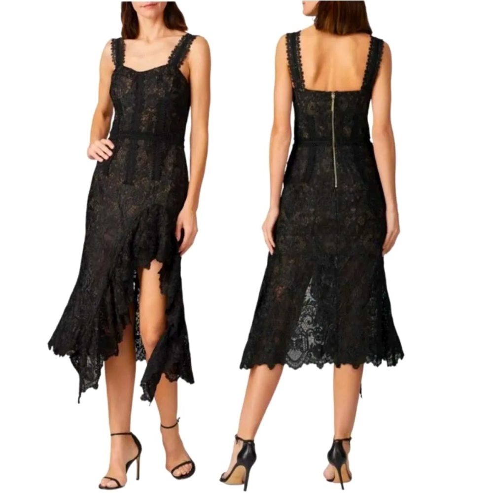 never worn bronx and banco tiffany blanc ruffle midi lace dress in black size M